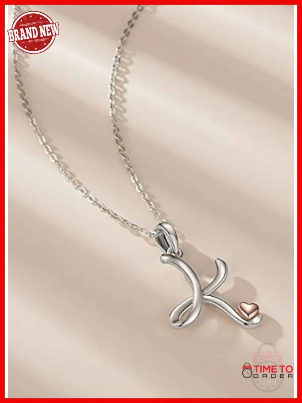925 Sterling Silver Initial Pendant Necklace with Rose Gold Heart, 18 Inch Chain